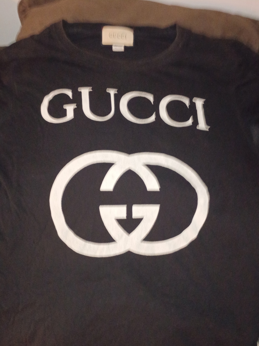 Gucci Black Tee with White Logo and Interlocking GG